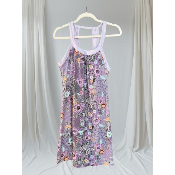 Prana Athletic Dress Built in Bra L Light Purple Floral Stretchy Fitted Sporty - Picture 9 of 9